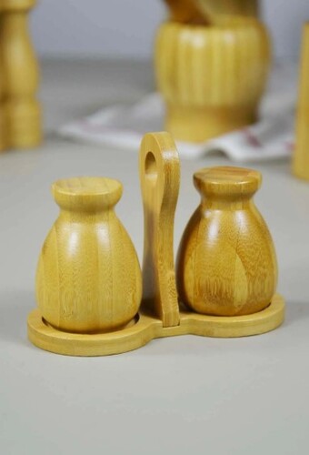 SepetçiBaba - 2'li Bambu Tuzluk Seti Yumurta Model - 45