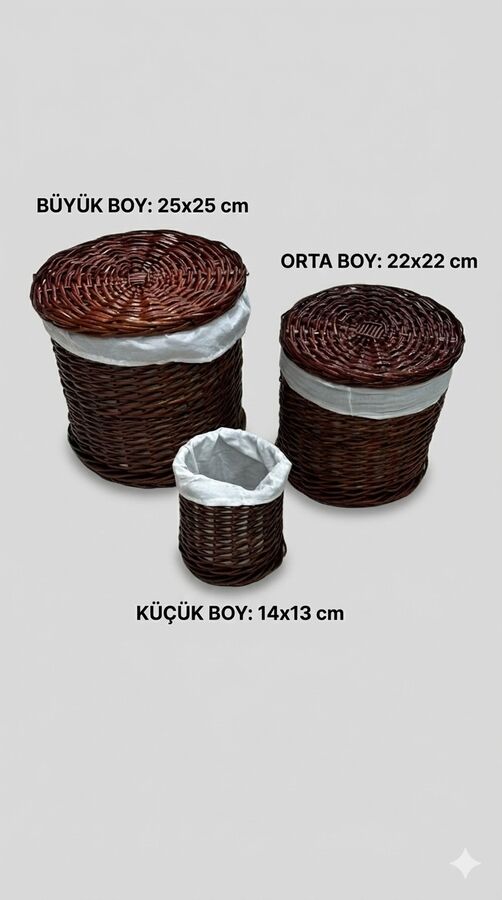 3 Adet Hasır Patates Soğan - Çamaşırlık - Genel Amaçlı Saklama Kutusu Kızıl - C303