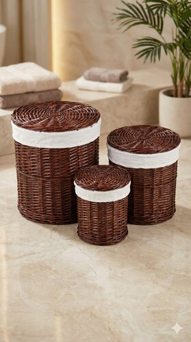 SepetçiBaba - 3 Adet Hasır Patates Soğan - Çamaşırlık - Genel Amaçlı Saklama Kutusu Kızıl - C303