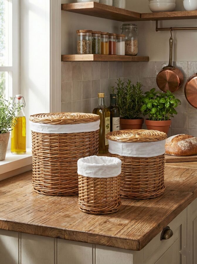 3 Adet Hasır Patates Soğan - Çamaşırlık - Genel Amaçlı Saklama Kutusu Krem - C303