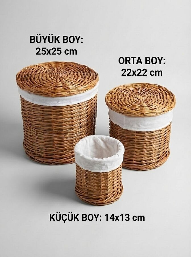 3 Adet Hasır Patates Soğan - Çamaşırlık - Genel Amaçlı Saklama Kutusu Krem - C303