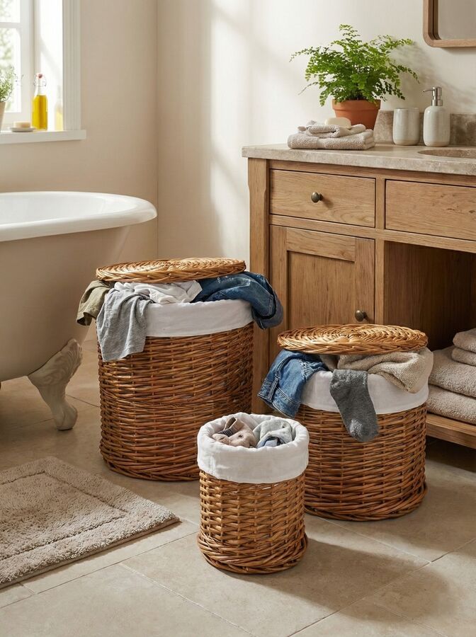 3 Adet Hasır Patates Soğan - Çamaşırlık - Genel Amaçlı Saklama Kutusu Krem - C303