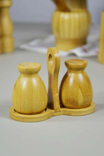 SepetçiBaba - 3 Parça bambu Standlı Tuzluk Biberlik - 46