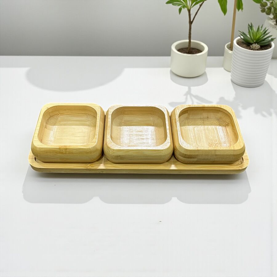 4 Parça Bambu Çerezlik Sosluk Sunum Seti - 52