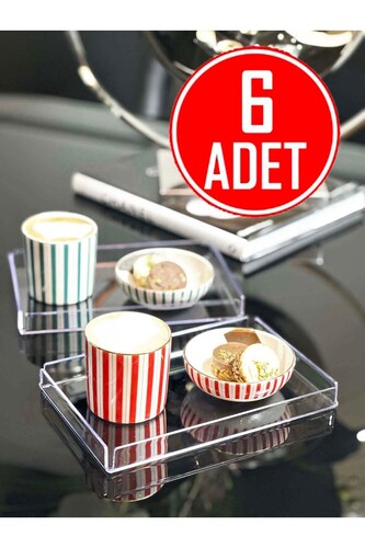 SepetçiBaba - 6 Adet Şeffaf Sunum Nişan Kahve Pleksi Tepsisi