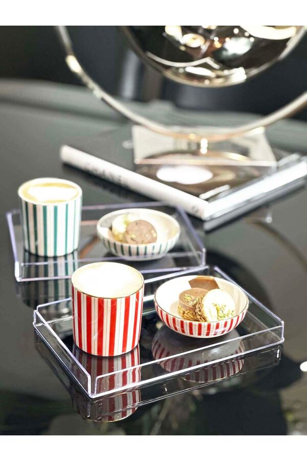 6 Adet Şeffaf Sunum Nişan Kahve Pleksi Tepsisi