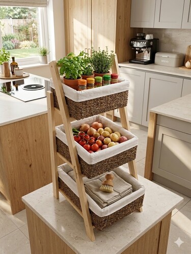 SepetçiBaba - Ahşap Çok Amaçlı Sebzelik Meyvelik Standı Krem - Z33