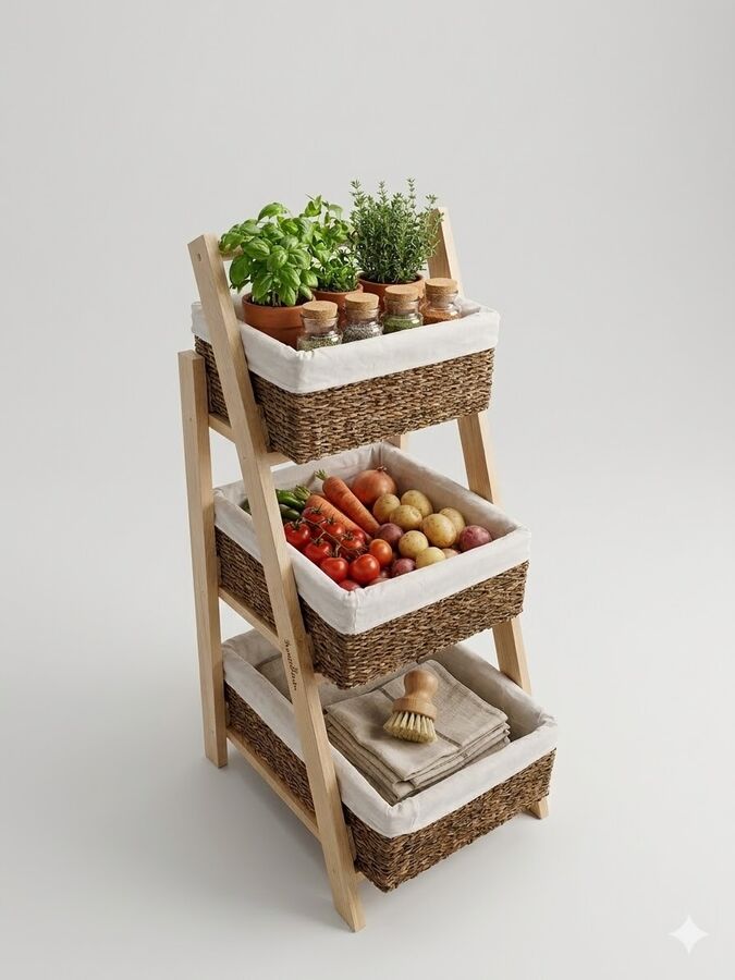Ahşap Çok Amaçlı Sebzelik Meyvelik Standı Krem - Z33
