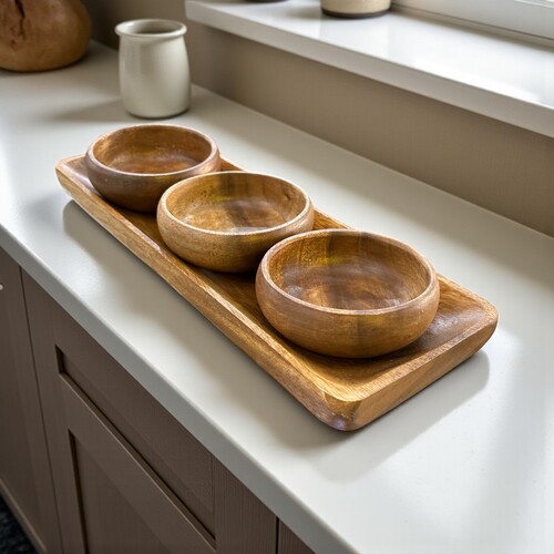 SepetçiBaba - Akasya - 4 Parça Sunum Tabaklı Kase Seti - 6704