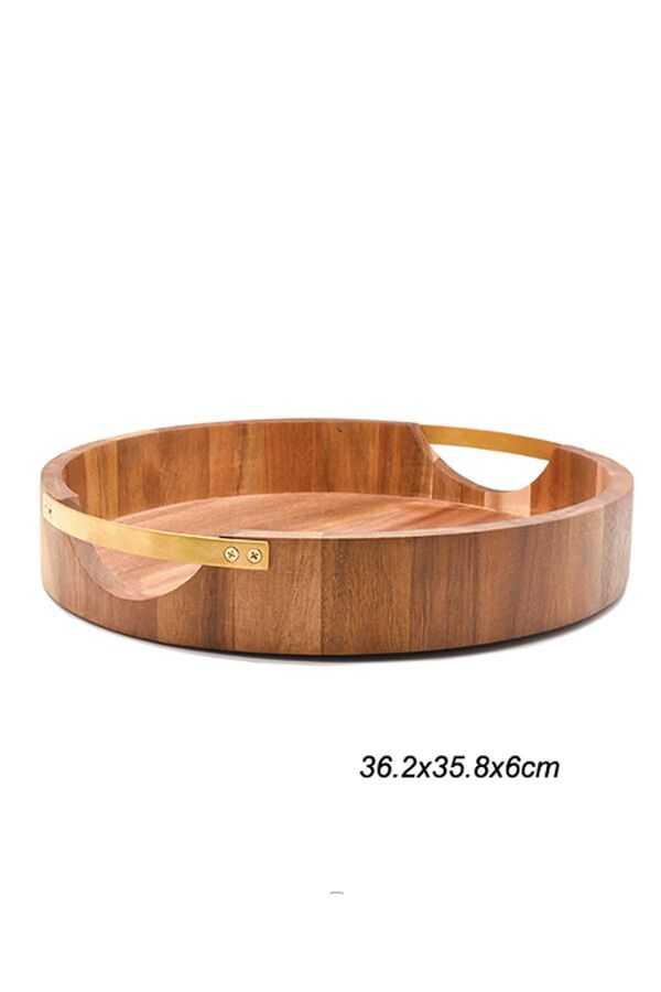 Akasya Yuvarlak Gold Tutmalı Tepsi - 07936