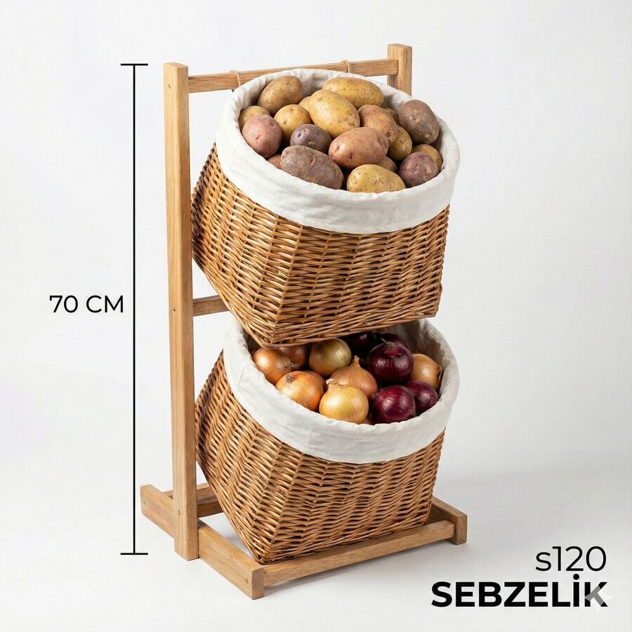 Alessi - 2 Katlı Hasır Sebzelik Meyvelik Krem - S120