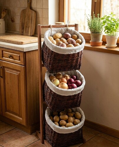 SepetçiBaba - Alessi - 3 Katlı Hasır Sebzelik Meyvelik - S130