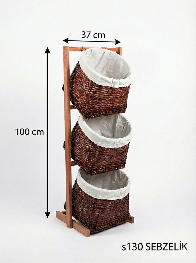 Alessi - 3 Katlı Hasır Sebzelik Meyvelik Kahverengi - S130