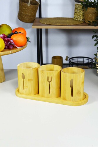 SepetçiBaba - Bambu - 4 Parça Kaşıklık Saklama Seti - 94072