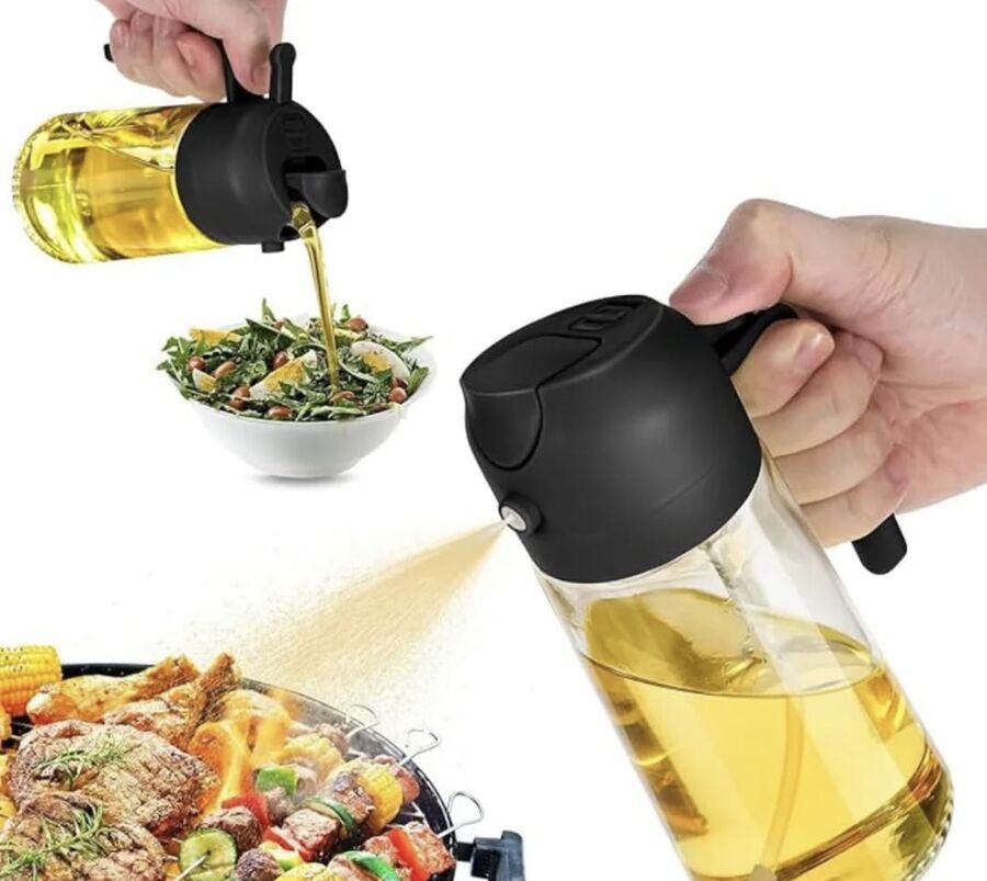 Çift Fonksiyonlu Cam Yağdanlık Zeytinyağı Sıvıyağ Şişesi Airfryer Sprey Yağlık Renk Asorti Renk - 512