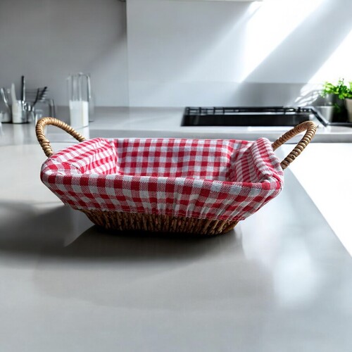 SepetçiBaba - Hasır Görünümlü Plastik Ekmek Sepeti Kulplu Bezli Kare - 607