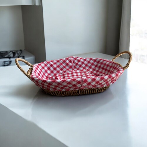 SepetçiBaba - Hasır Görünümlü Plastik Ekmek Sepeti Kulplu Bezli Oval - 602