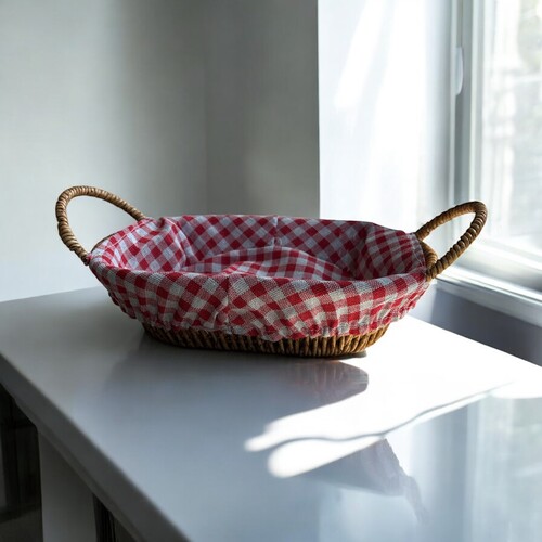 SepetçiBaba - Hasır Görünümlü Plastik Ekmek Sepeti Kulplu Bezli Oval - 606