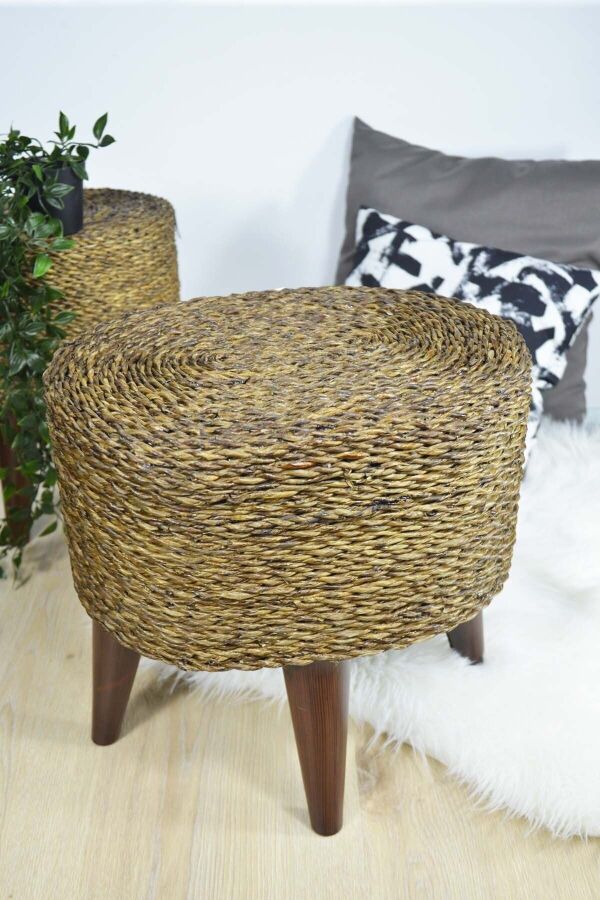 Hasır Puf Ayaklı Ahşap Oval - 3