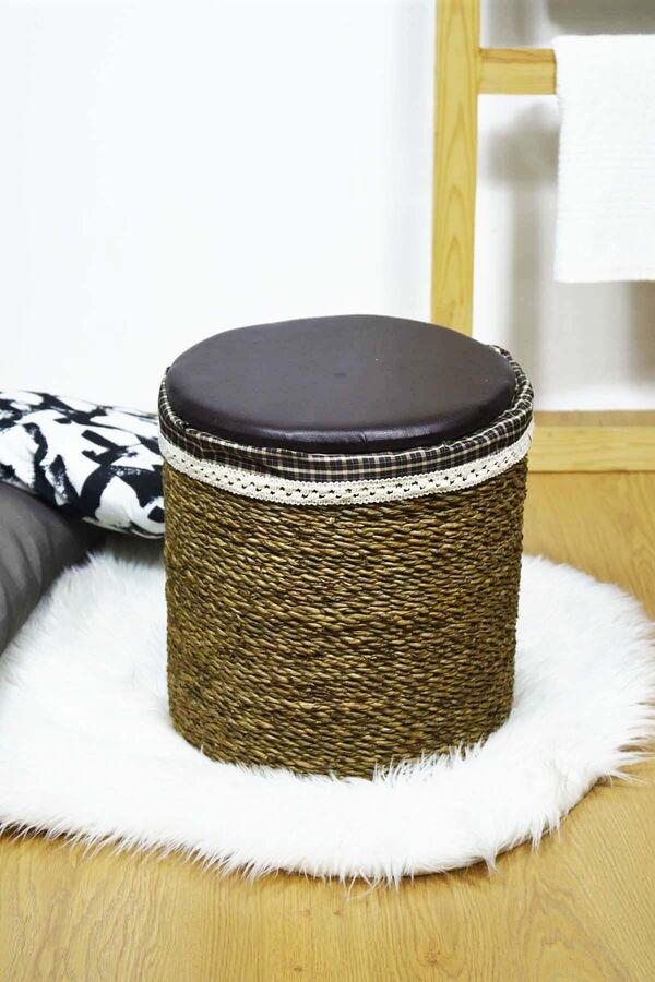 Hasır Yuvarlak Puflu Sepet