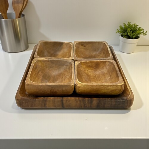 SepetçiBaba - Akasya Karia - 5 Parça Tepsi Kaseli Set Çerezlik Servis Sunum Seti - 6708