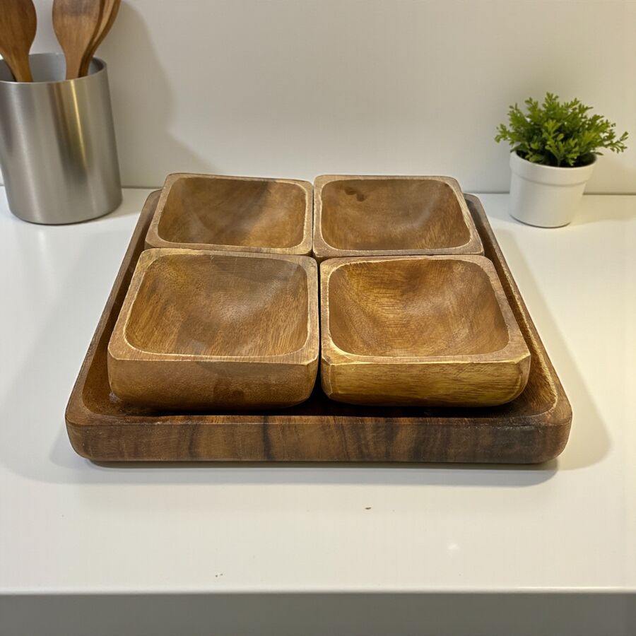 Akasya Karia - 5 Parça Tepsi Kaseli Set Çerezlik Servis Sunum Seti - 6708