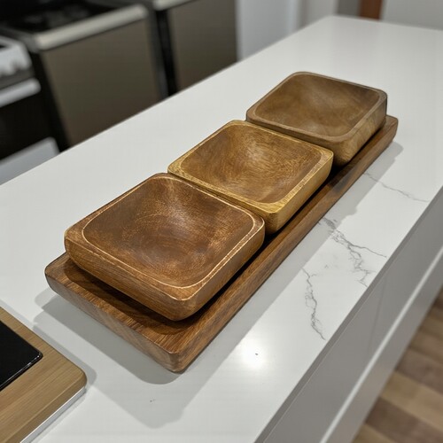 SepetçiBaba - Akasya Keyif - 4 Parça Tepsili Çerezlik Seti Kare - 6702