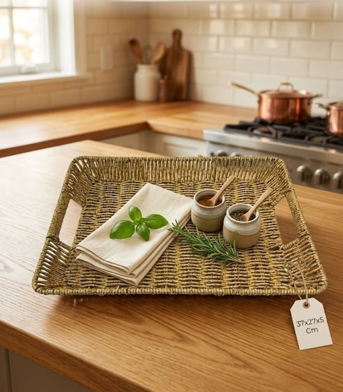 Plastik Hasır Örgülü Kulplu Sunum Tepsisi -Servis ve Organizer Tepsi 37x27x5 cm - 203 - 2